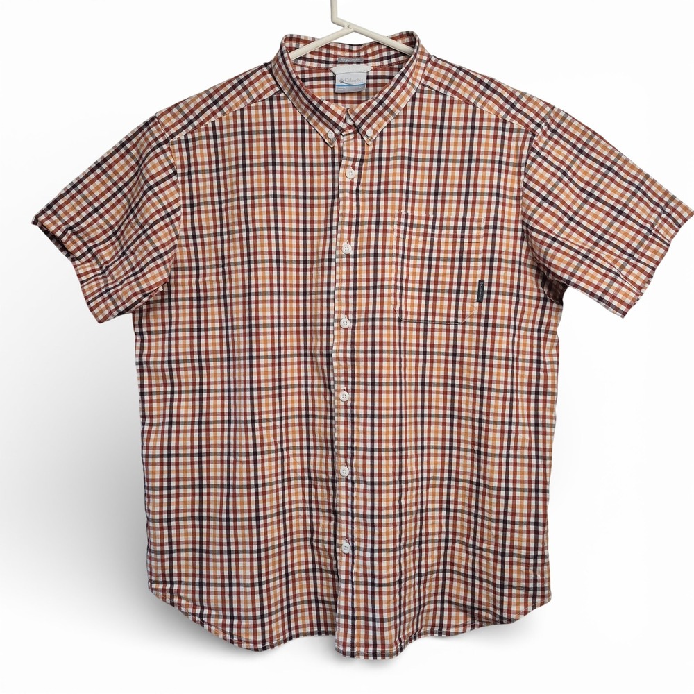 Columbia Mens Sz XL Regular Fit Plaid Short Sleeve Button Up Shirt Camping Hike
